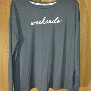 Joyspun Grey Women's Long Sleeve Knit Crew Neck 'Weekends' T-Shirt Size M